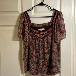 Loft top Burgundy  floral. Size large
